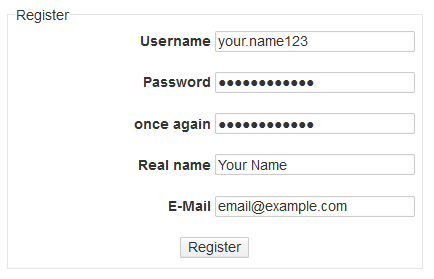 Example registration form
